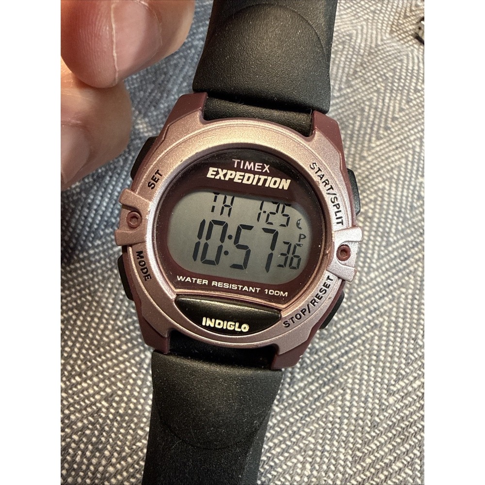 Timex Expedition Unisex Watch 33mm Gray Digital Black Rubber Indiglo New Battery